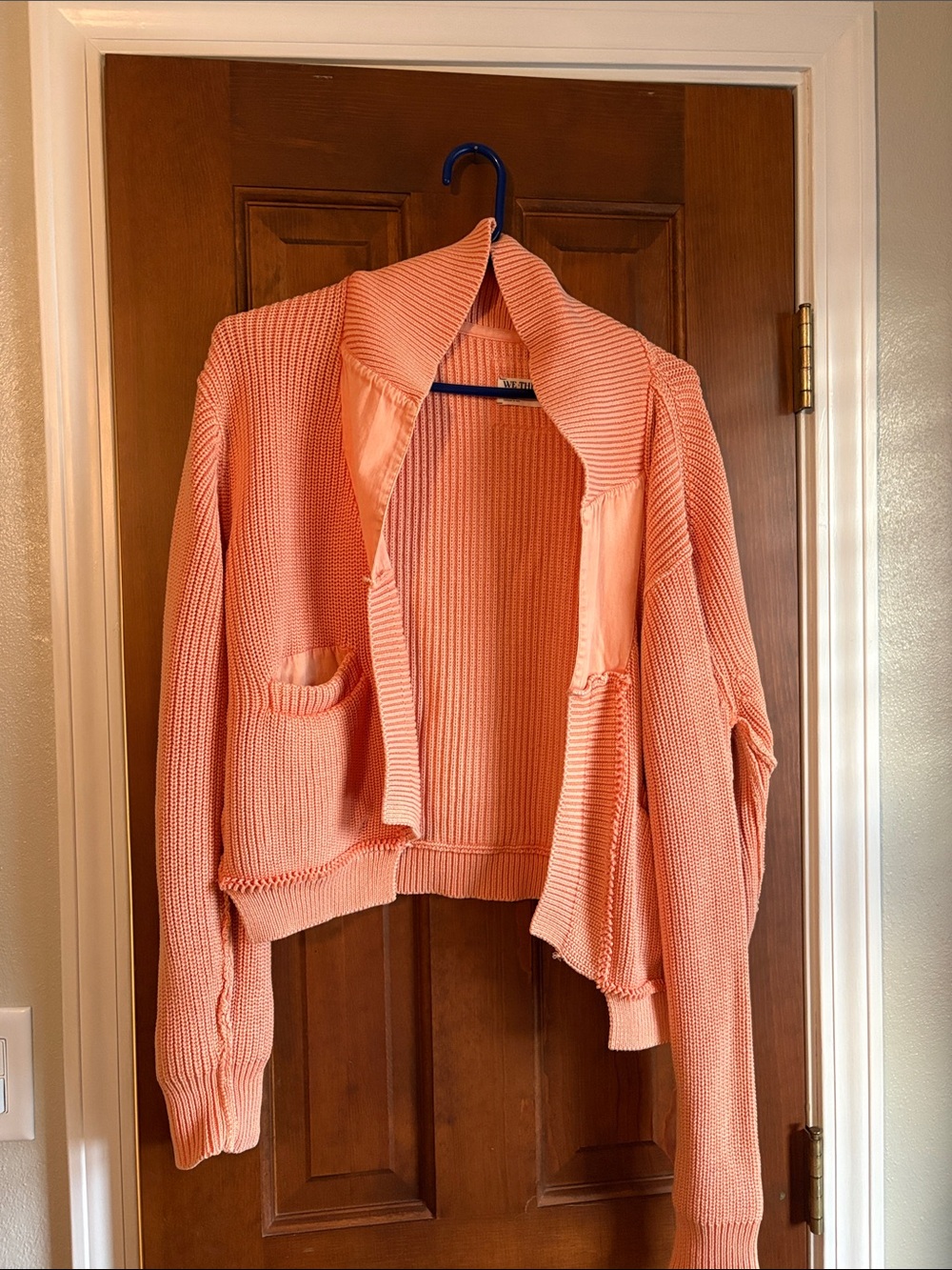 Coral Open-Front Knit Cardigan Sweater